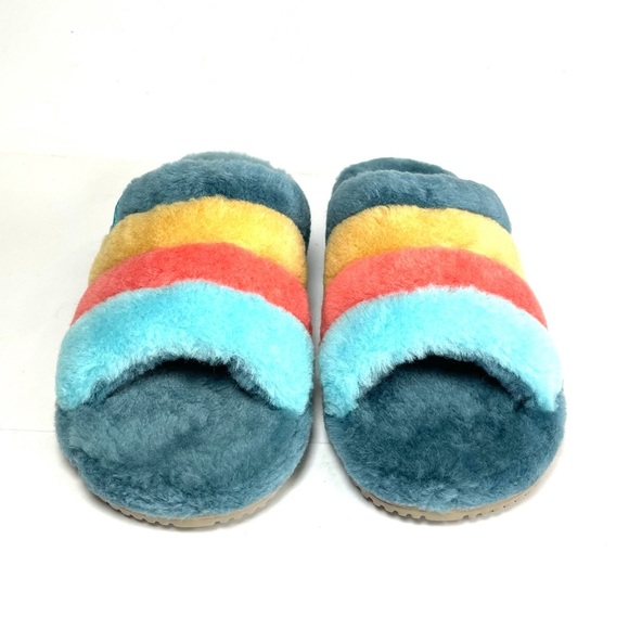 UGG Fluff You Men’s Slides Marina Blue Multi Comfort Beach 1123772 - Picture 4 of 11